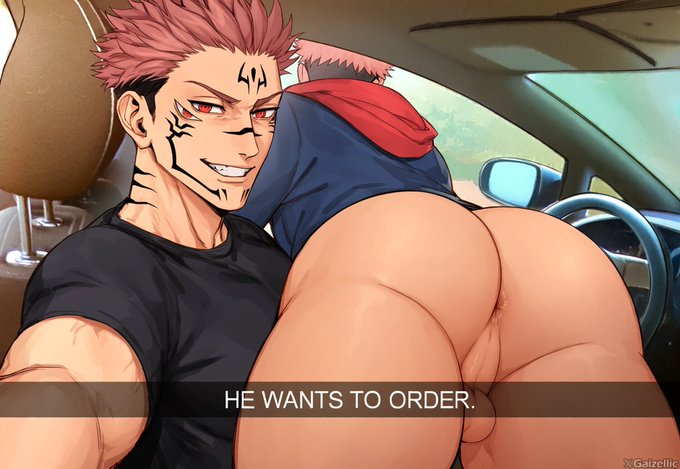 ai generated, anime, ass, asshole, balls, ballsack, butt, butt focus, butthole, car, gay, gay male, he wants to order, incest, incest (lore), itadori yuuji, jujutsu kaisen, male, male only, male/male, meme, nephew, presenting ass, presenting hindquaters, ryoumen sukuna (jujutsu kaisen), uncle, uncle and nephew, yaoi, yuji itadori