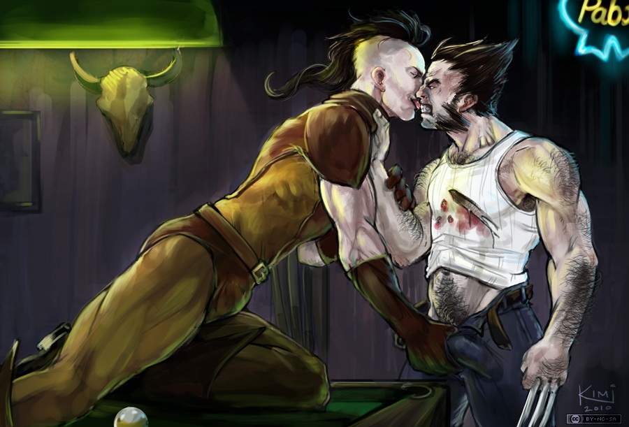 clothes color daken_akihiro dark_wolverine hair human indoors james_howlett male male_only marvel multiple_males mutant short_hair side_view tagme torn_clothes wolverine_(x-men) x-men yaoi