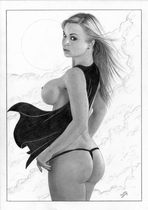 ass cape dc g-string large_breasts long_hair monochrome round_breasts sideboob supergirl superman_(series) tagme tim_grayson topless