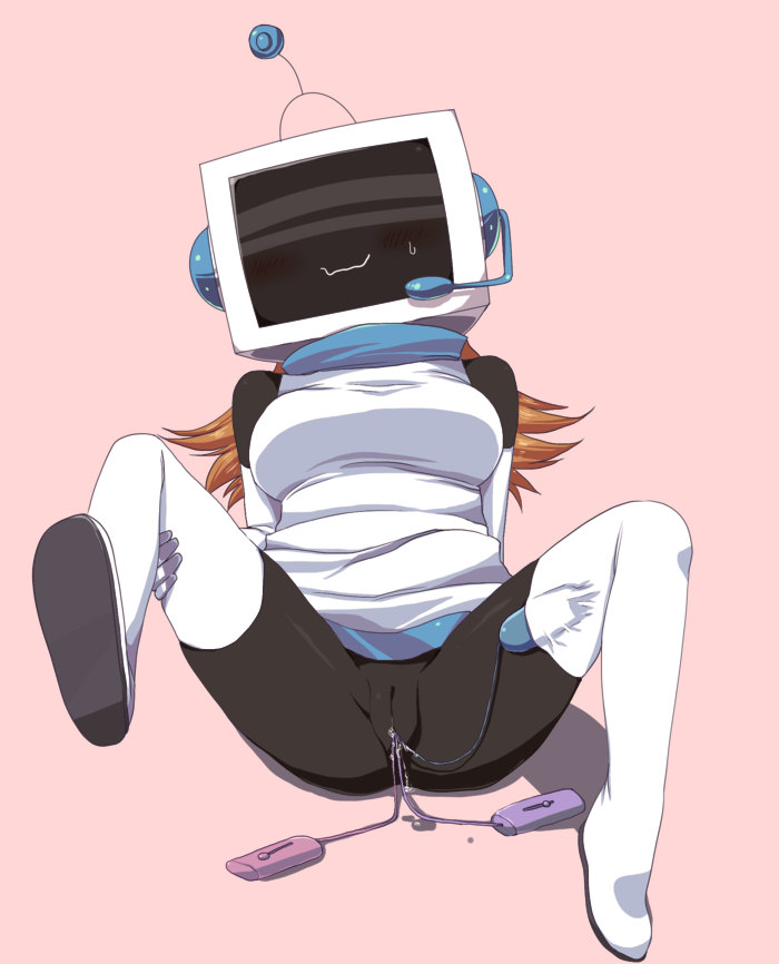 1girls alt_(pop'n_music) bottomless pop'n_music sitting solo solo_female tv_head vibrator