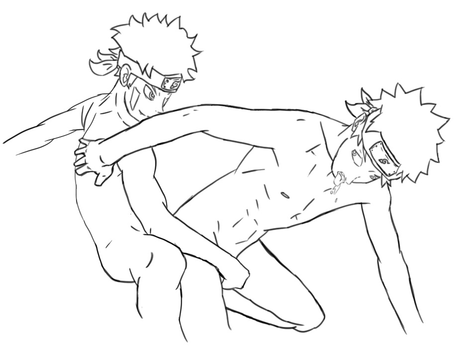 2boys barrage human inuzuka_kiba male male_only monochrome multiple_males naruto nude outline tagme uzumaki_naruto yaoi