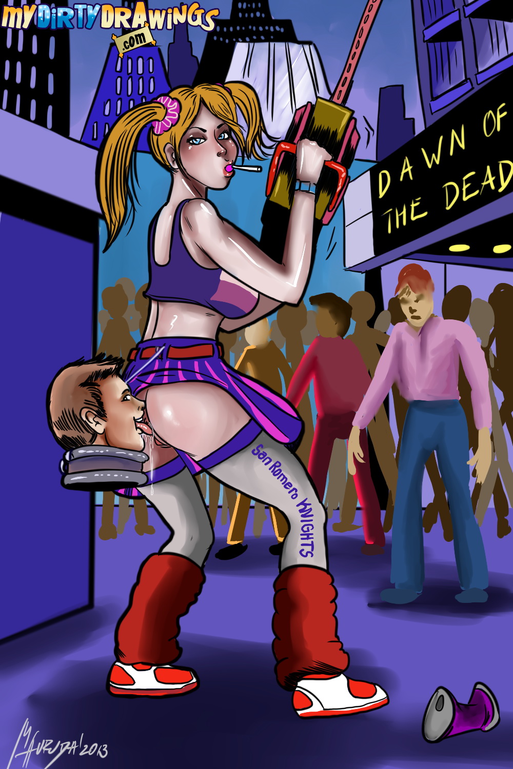 ass cheerleader cunnilingus female human juliet_starling lollipop lollipop_chainsaw male nick_carlyle straight tagme