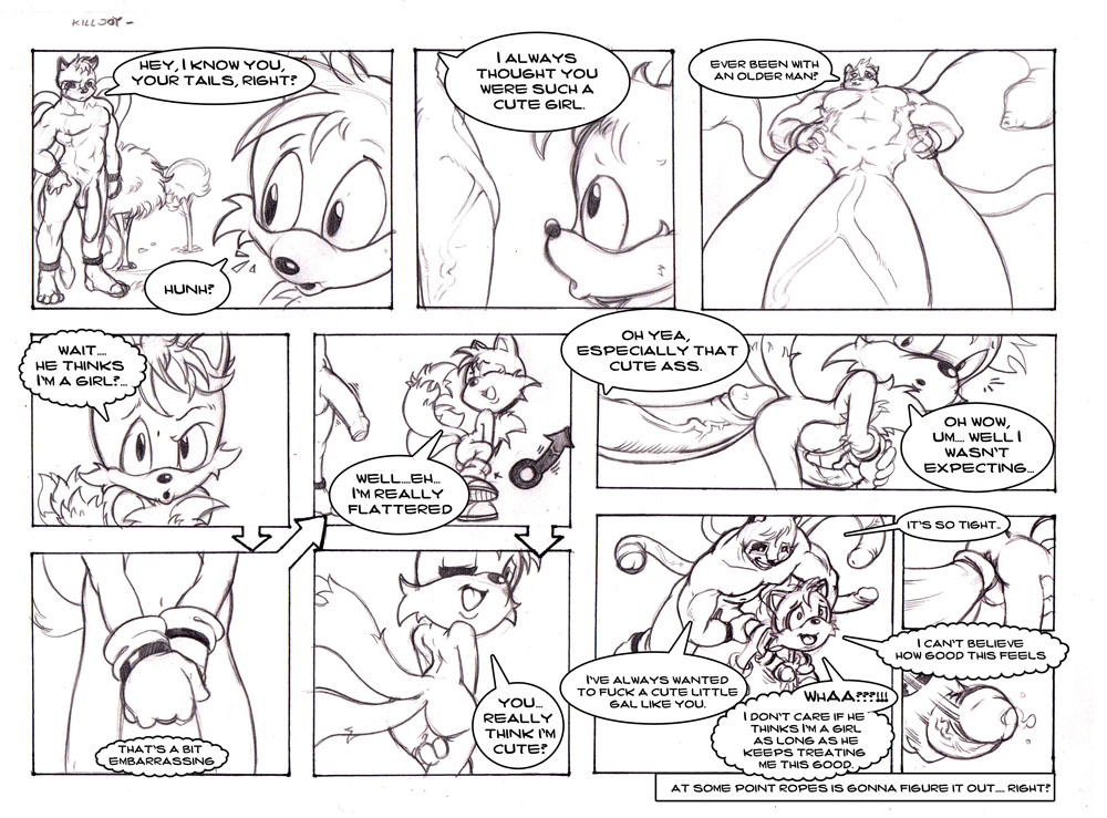 anthro ass canine comic fox fur furry male male_only monochrome multiple_males neokat nude outdoors penis sonic_(series) tagme tails testicles yaoi