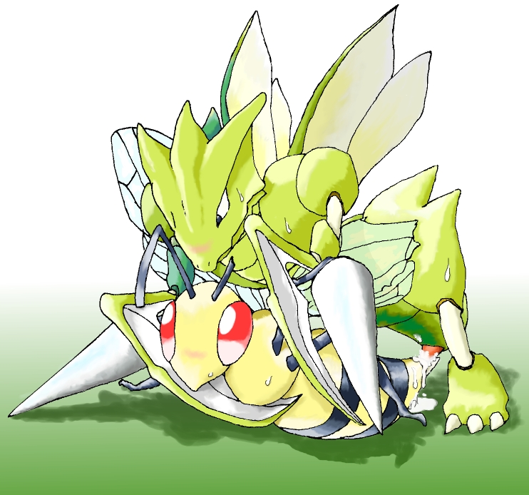 2d bee beedrill color female feral full_color insect interspecies male mantis nintendo pokemon scyther spear_(pokemon) straight strike_(pokemon)