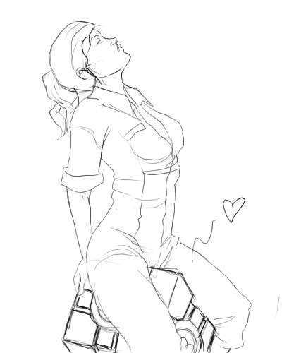 1girls asian_latina chell closed_eyes clothed clothing female_only grinding heart jumpsuit looking_pleasured masturbation monochrome portal_(series) sketch solo solo_female spread_legs weighted_companion_cube white_background