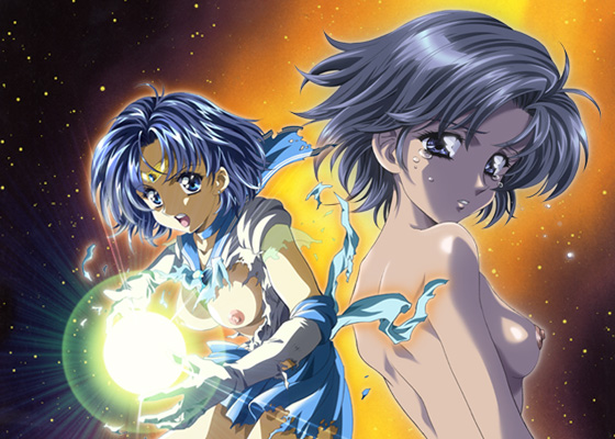 ami_mizuno attack bishoujo_senshi_sailor_moon blue_eyes blue_hair breasts choker clothing dual_persona earrings elbow_gloves energy_ball female female_only gloves human jewelry kawarajima_kou lens_flare lowres magical_girl nipples nude perky_breasts sailor_mercury school_uniform seifuku short_hair skirt small_breasts smooth_skin solo super_sailor_mercury tearing_clothes tears tiara torn_clothes