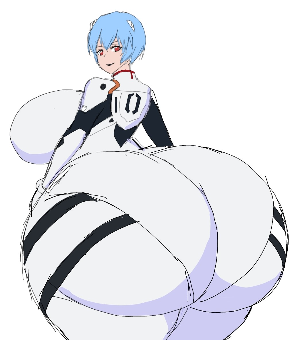 1girls, ass, ass bigger than head, ass focus, big ass, big breasts, blue hair, bodysuit, bottom heavy, breasts, breasts bigger than head, bubble ass, bubble butt, fat, fat ass, female, female focus, female only, fully clothed, gigantic ass, gigantic breasts, huge ass, huge breasts, huge hips, huge thighs, hyper, hyper ass, hyper hips, massive ass, momiji (artist), neon genesis evangelion, plugsuit, rei ayanami, round ass, skin tight, solo, teenager, thick ass, thick thighs, tight clothing, wide hips