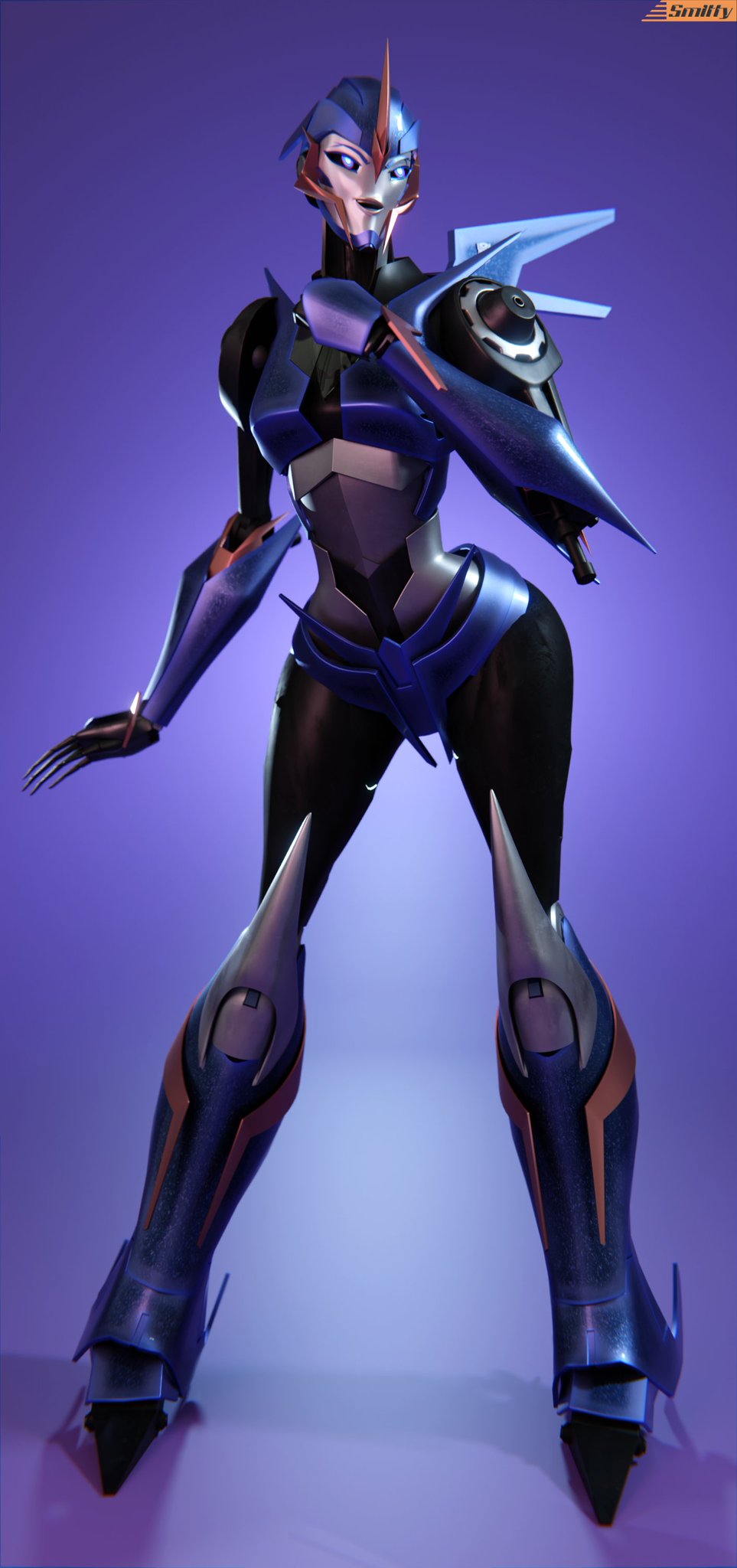 1girls, 3d, 3d (artwork), arcee, arcee (prime), artist name, autobot, blue eyes, curvy, curvy figure, cybertronian, digital media (artwork), female, female autobots, female only, gynoid, hasbro, hips, humanoid, lips, mechanical, metallic body, robot, robot girl, robot humanoid, slim, slim waist, smitty34, solo, thick thighs, transformers, transformers prime, waist
