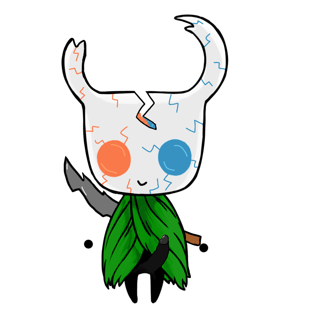 black_penis blue_eye cracks green_clothing hollow_knight infected lifeblood no_arms orange_eye sword tbfk the_bloodfected_knight youtube