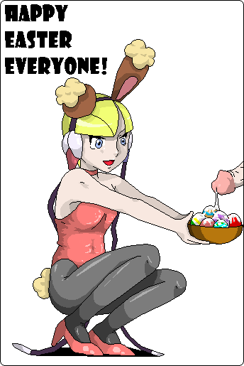 1girls bloggerman buneary_(cosplay) bunny_ears bunnysuit clear_background clothes color egg elesa_(pokemon) elesa_(pokemon_bw) female human male nintendo pantyhose penis pokémon_(species) pokemon pokemon_(cosplay) pokemon_bw side_view tagme