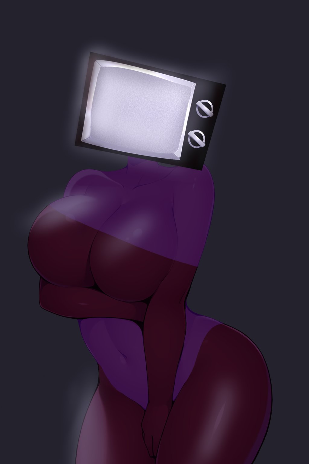 1female 1girls 2023 armwear artist_request barely_clothed big_breasts clothed clothed_female female female_focus female_only female_solo legwear looking_at_viewer purple_body purple_skin simple_background simple_shading skibidi_toilet solo solo_female solo_focus tagme tv_face tv_head tv_screen tv_woman tv_woman_(skibidi_toilet) tvwoman tvwoman_(skibidi_toilet)