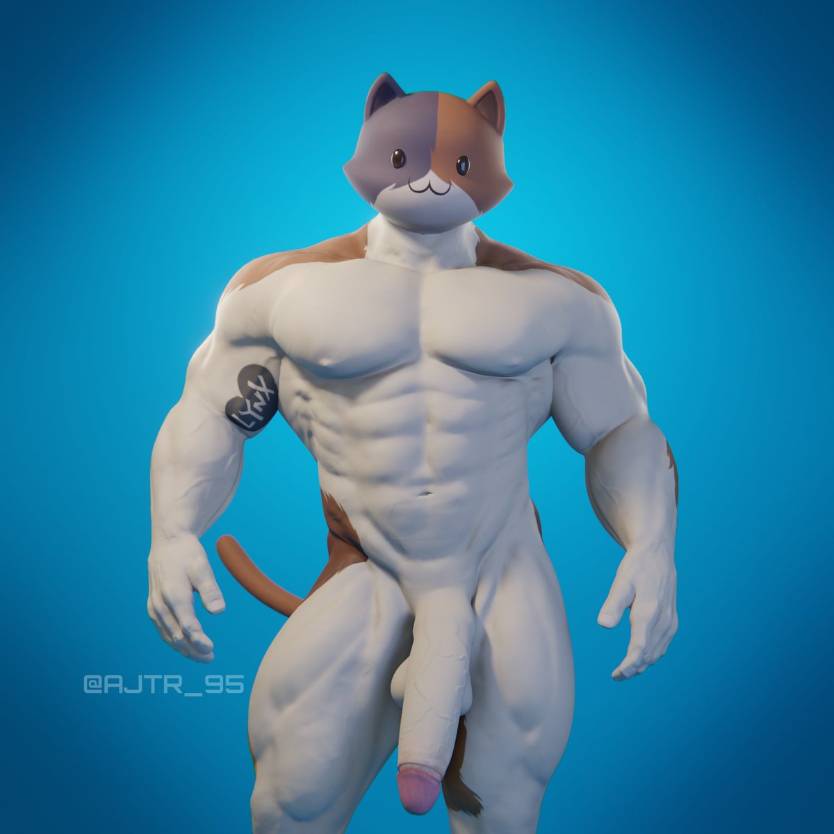 1boy, aj racer95, balls, big penis, feline, fortnite, furry, furry only, male, male only, meowscles (fortnite), muscular, muscular male, penis, solo, solo male