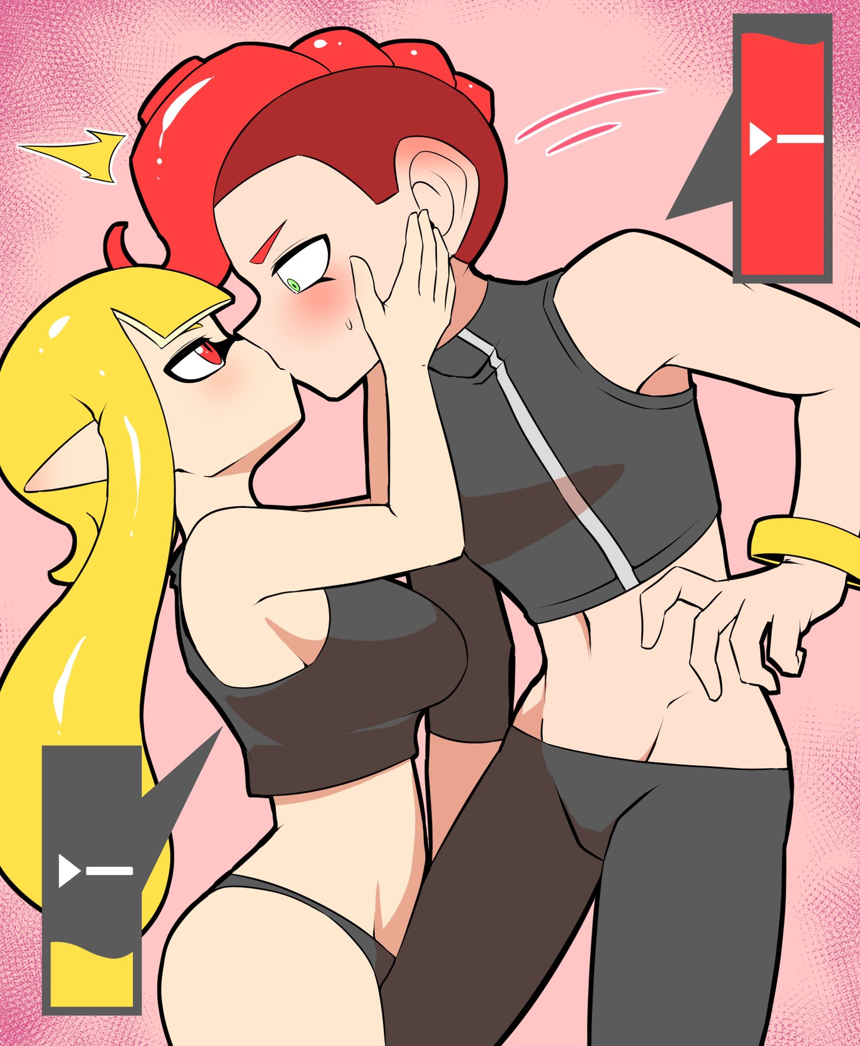 1boy, 1girls, agent 3 (splatoon), agent 8 (splatoon), attribute theft, breast expansion, breast growth, breast growth (enlargement), breasts, female, height difference, height growth, hi res, huge breasts, inkling, inkling girl, kaori (splatoon), kissing, light skin, light-skinned female, light-skinned male, long hair, male, male agent 8 (splatoon), nintendo, nobunagapero, octoling, octoling boy, peronattu, red hair, simple background, size theft, splatoon, splatoon (series), splatoon 2, splatoon 2: octo expansion, tentacle hair, thick thighs, wide hips, yellow hair