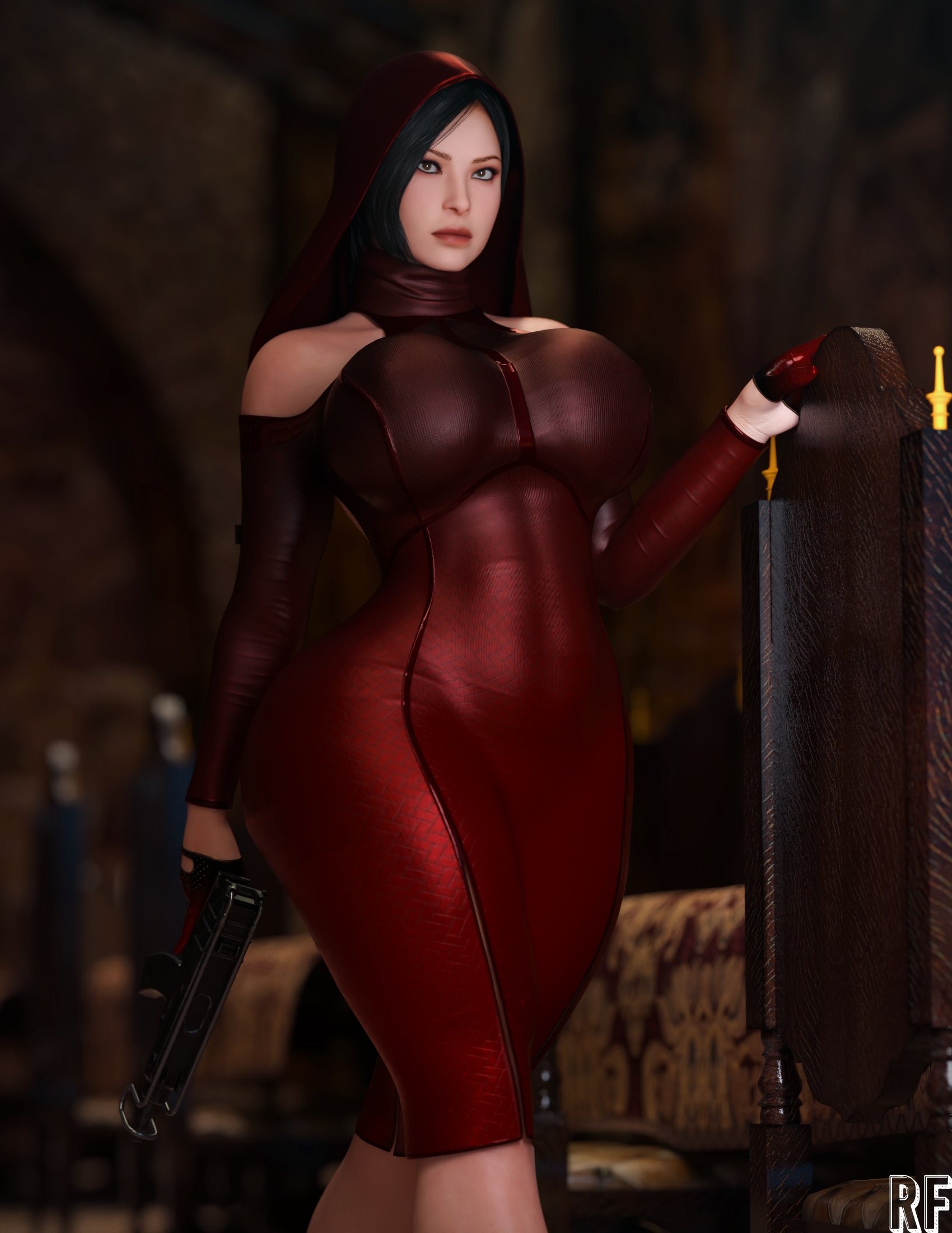 1girls, 3d, ada wong, ada wong (adriana), asian, asian female, ass, big ass, big breasts, black hair, breasts, female, female only, gun, high resolution, large ass, large breasts, nun, resident evil, resident evil 4, resident evil 4 remake, rude frog, short hair, skorpion vz. 61, solo, very high resolution, water, weapon