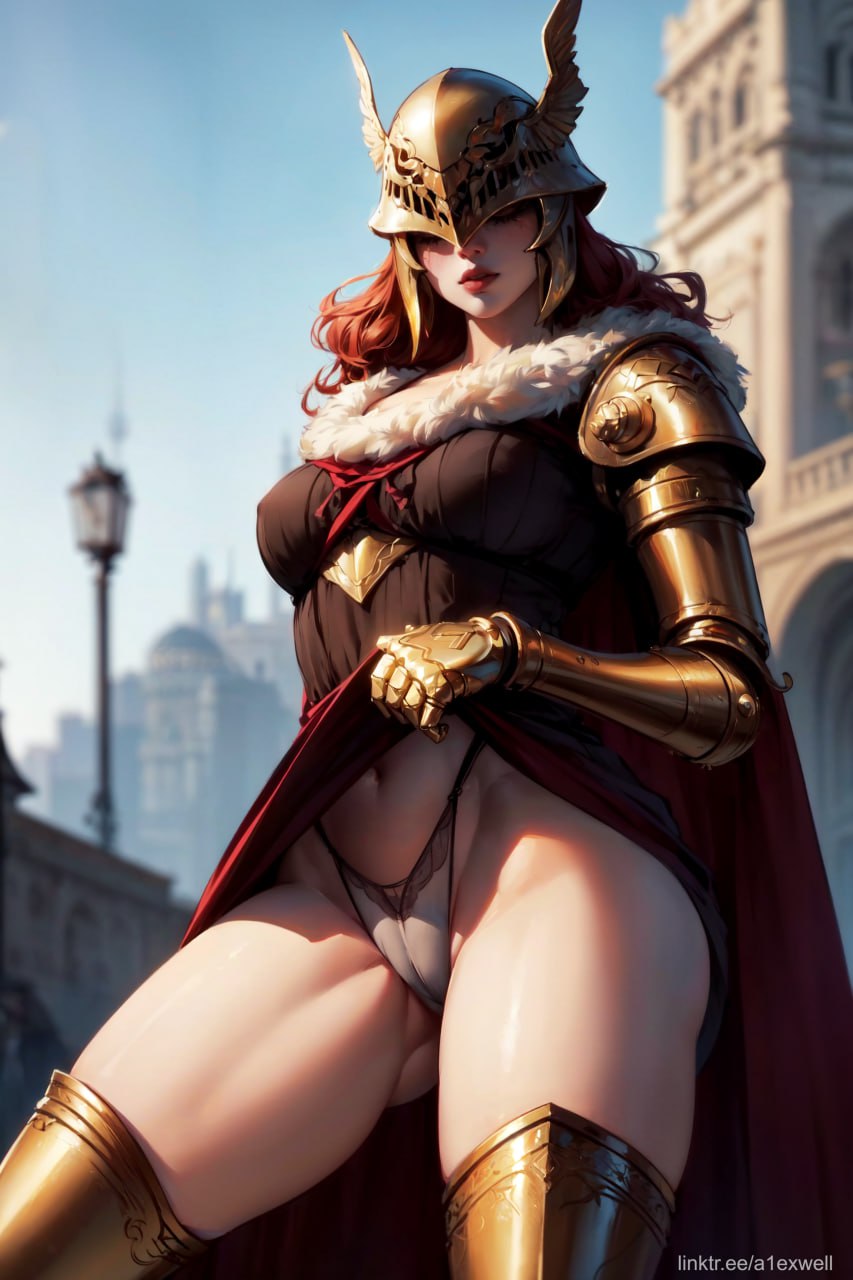 1girls, a1exwell, ai generated, elden ring, female, full lips, helmet, lifted, lifted by self, malenia blade of miquella, not porn, pantsu, stable diffusion, thong