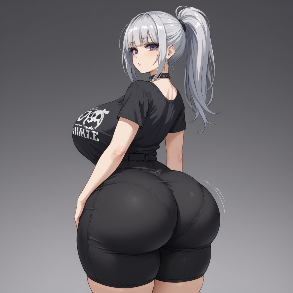 ai_generated ass_focus big_ass big_breasts emo ponytail silver_hair tights visible_underwear wide_hips