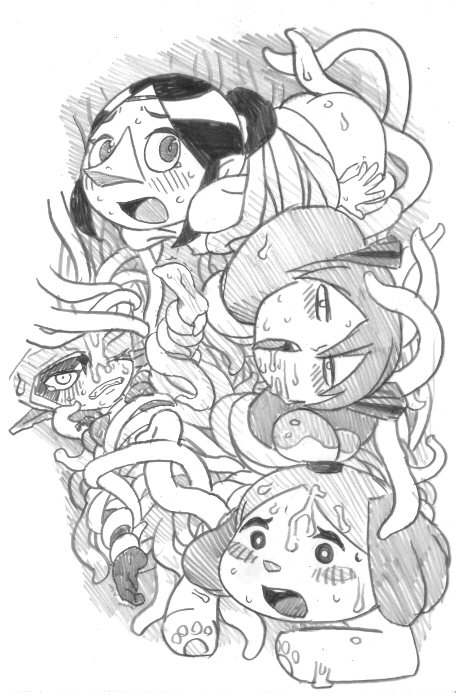 animal_crossing ass crossover doubutsu_no_mori imp_midna isabelle_(animal_crossing) medli midna monochrome nintendo o-den shiteyanyo shizue_(doubutsu_no_mori) sketch straight_hair tentacles the_legend_of_zelda the_wind_waker twilight_princess vines wind_waker year_request young