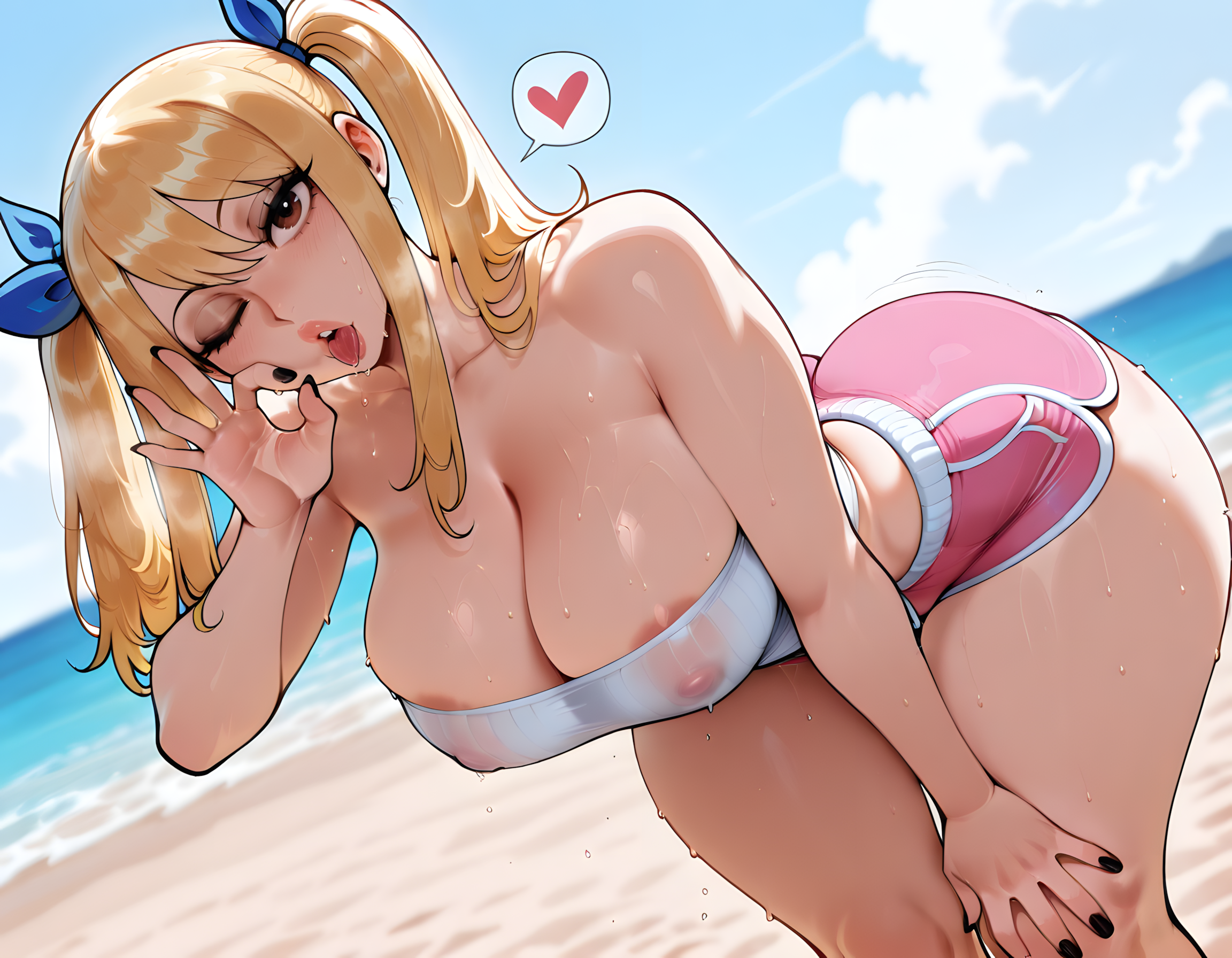 1girls, ai generated, ass, beach, beach background, big ass, big breasts, big butt, big thighs, blonde hair, bra, brown eyes, curvy, dreamcoreart, fairy tail, hot, huge ass, huge breasts, huge butt, huge thighs, lucy heartfilia, pink shorts, sexy, sexy body, shorts, solo, thick, thick ass, thick body, thick butt, thick legs, thick thighs, yellow hair