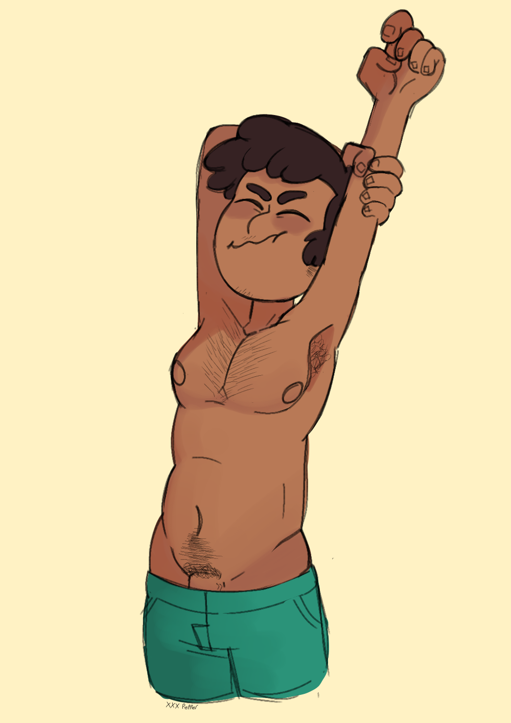 1boy amphibia armpit_hair bee_boonchuy chest_hair dark-skinned_male dilf disney male male_only mr._boonchuy nipples penis_peek pubic_hair solo solo_male swimming_trunks swimsuit topless xxxchillipepper_(artist)