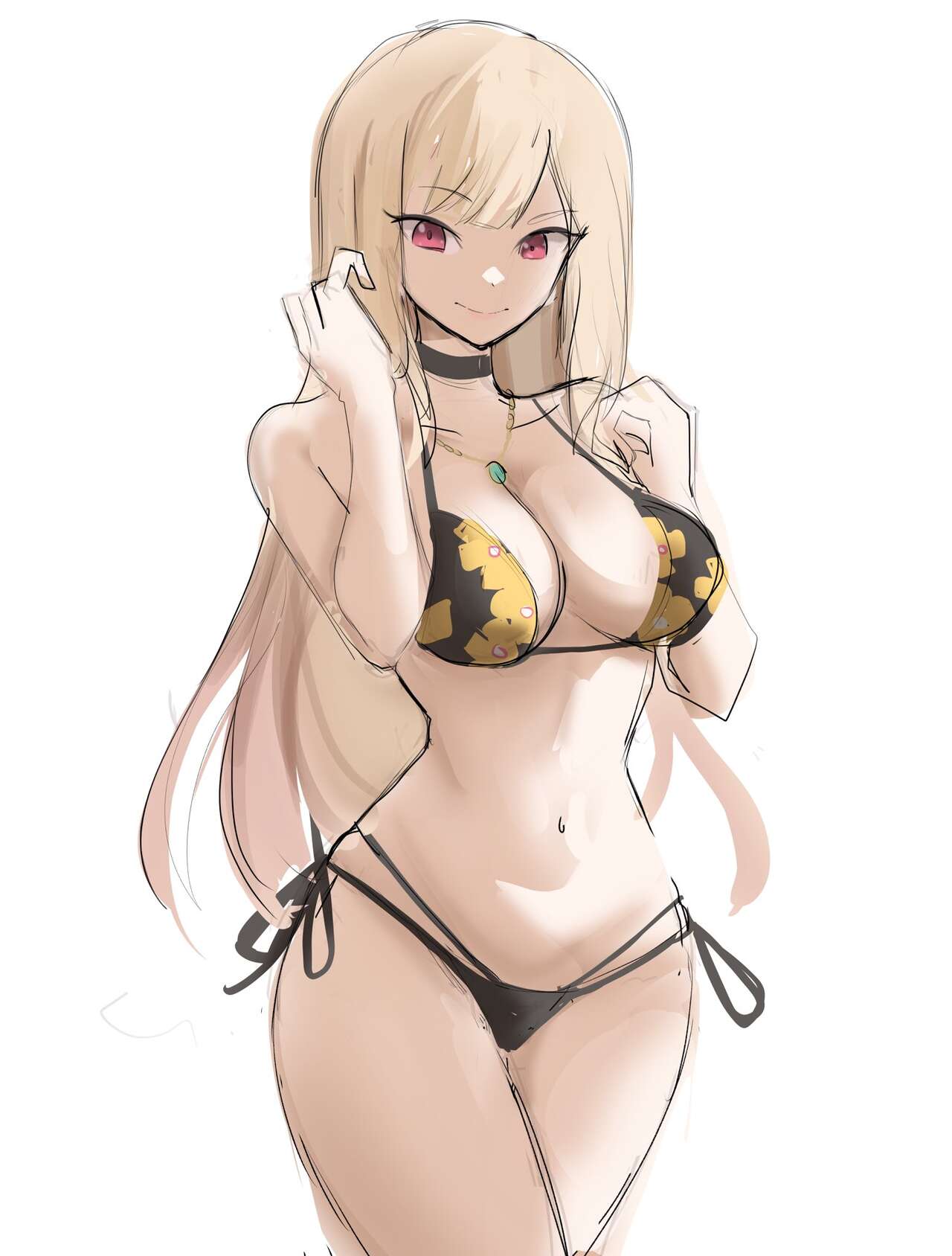 1girls, big breasts, bikini, blonde hair, breasts, choker, cleavage, female, gyaru, kitagawa marin, long hair, looking at viewer, necklace, rakeemspoon, red eyes, solo, solo female, sono bisque doll wa koi wo suru