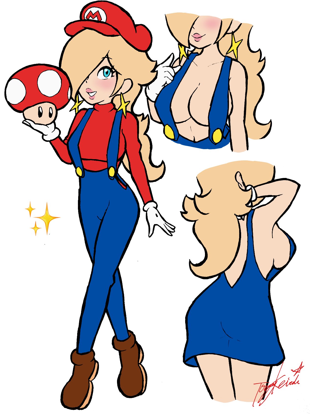 ass breasts female female_only mario_(cosplay) mario_(series) mushroom nintendo princess_rosalina solo super_mario_bros. yamino_ekakinin