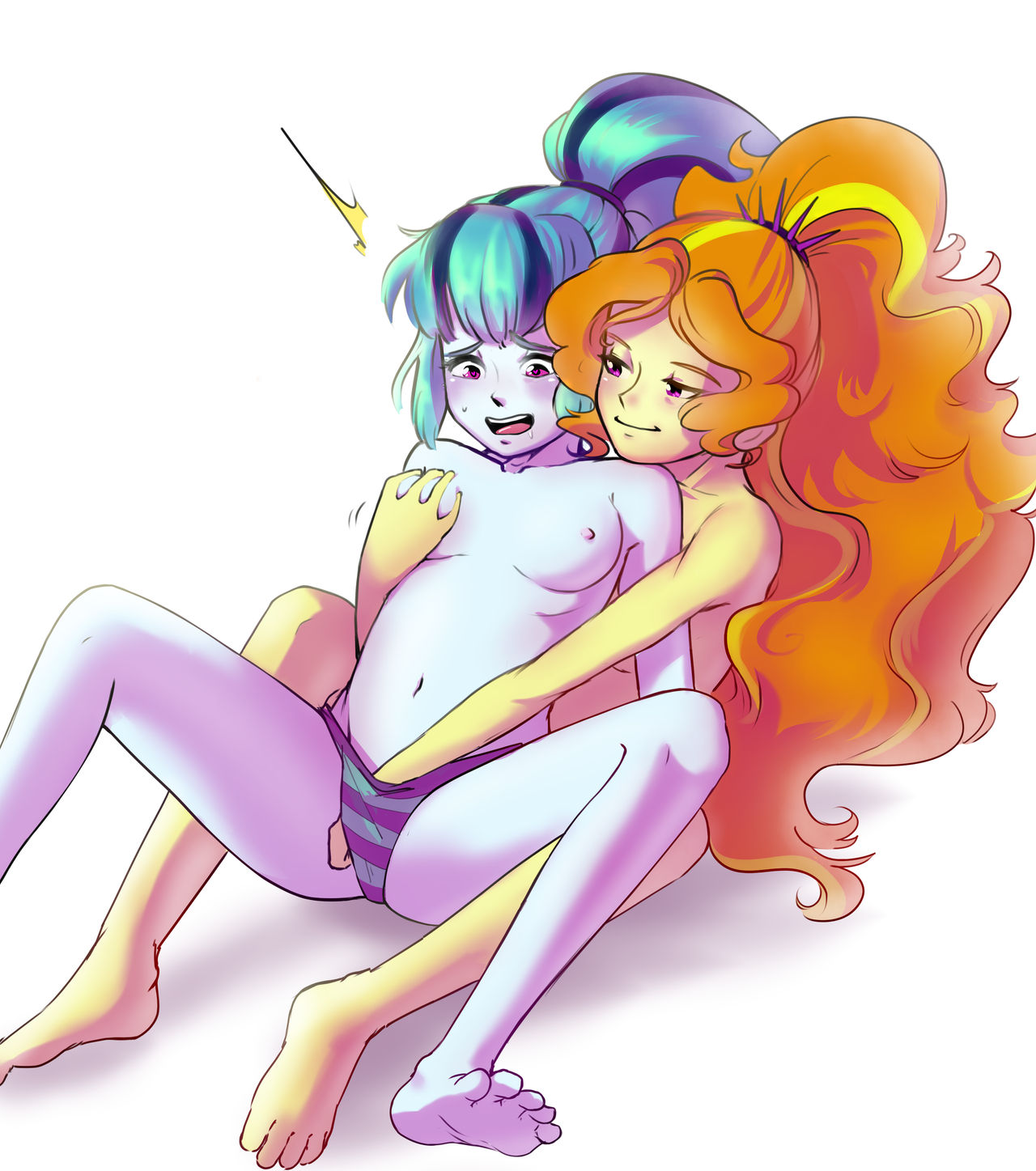 2girls adagio_dazzle amazingpuffhair blue_hair boobs breasts colored_skin curly_hair equestria_girls female fingering fingering_partner fingering_under_clothes friendship_is_magic grabbing_breasts hasbro incest long_hair masturbating masturbation medium_breasts my_little_pony nipples orange_hair panties purple_eyes purple_striped_panties sonata_dusk tits yuri