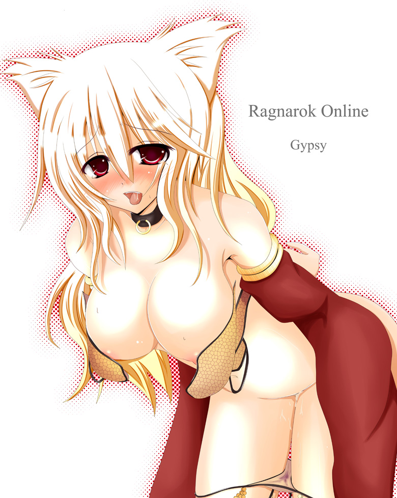 blonde_hair collar exibitionism female female_only fox_ears gypsy gypsy_(ragnarok_online) ragnarok_online red_eyes