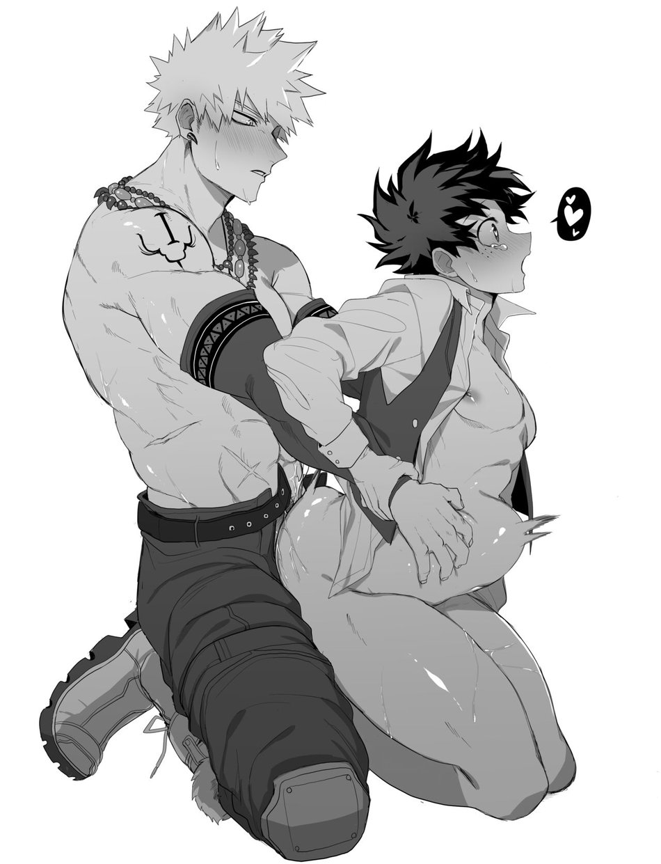 2boys bakugou_katsuki blush femboy from_behind_position gay gay_sex goodbye_glory heart izuku_midoriya katsuki_bakugou male male/male male_only male_penetrated male_penetrating male_penetrating_male muscular muscular_male my_hero_academia on_knees sex spiky_hair stomach_bulge yaoi