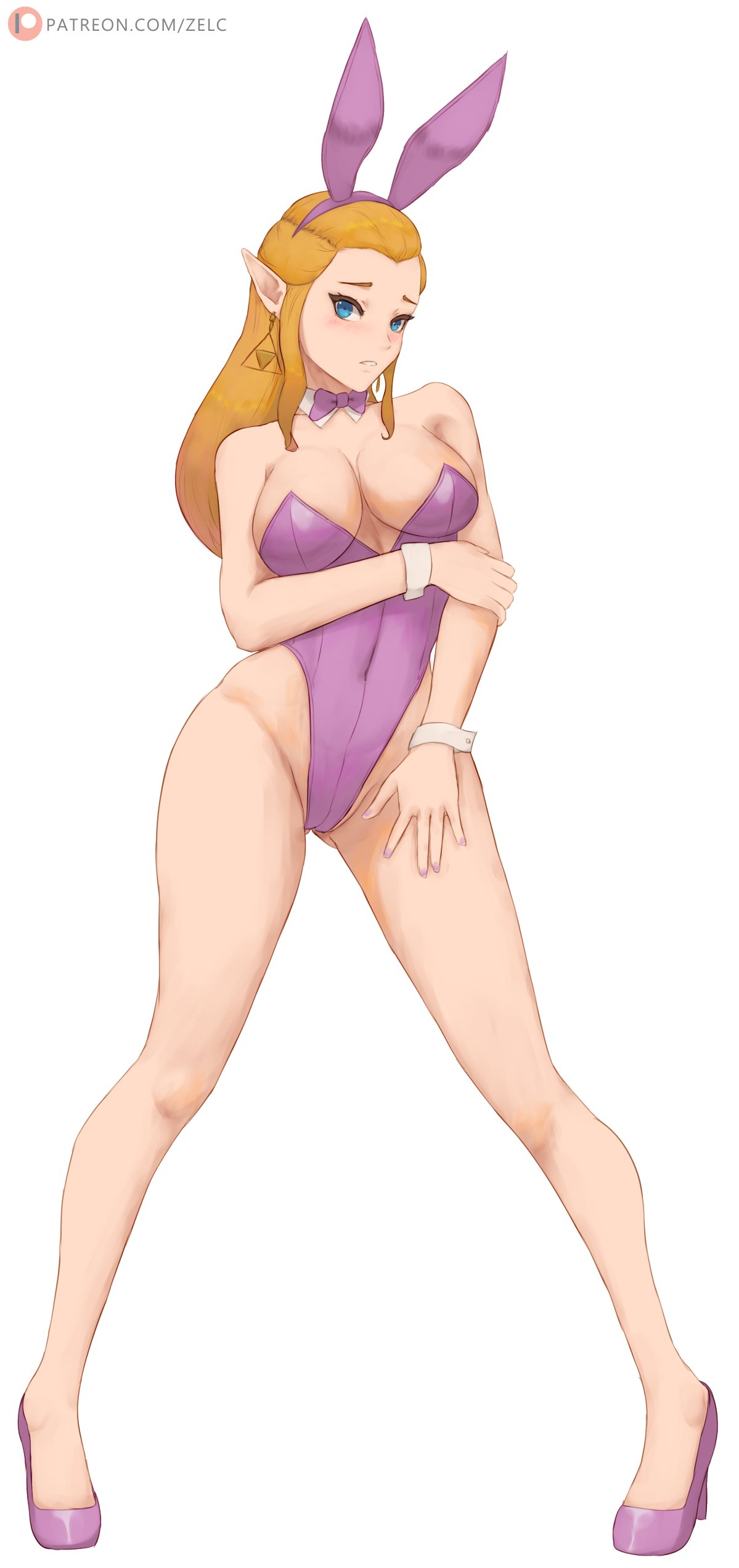 1girls 2024 2d 2d_(artwork) big_breasts big_thighs blonde_hair blue_eyes breasts bunny_costume bunny_ears bunny_girl bunny_tail bunnygirl bunnysuit earrings elf elf_ears elf_female female heels nintendo ocarina_of_time princess_zelda purple_nail_polish purple_nails super_smash_bros._melee the_legend_of_zelda thighs triforce triforce_earrings white_skin yellow_hair zelc-face zelda_(ocarina_of_time)