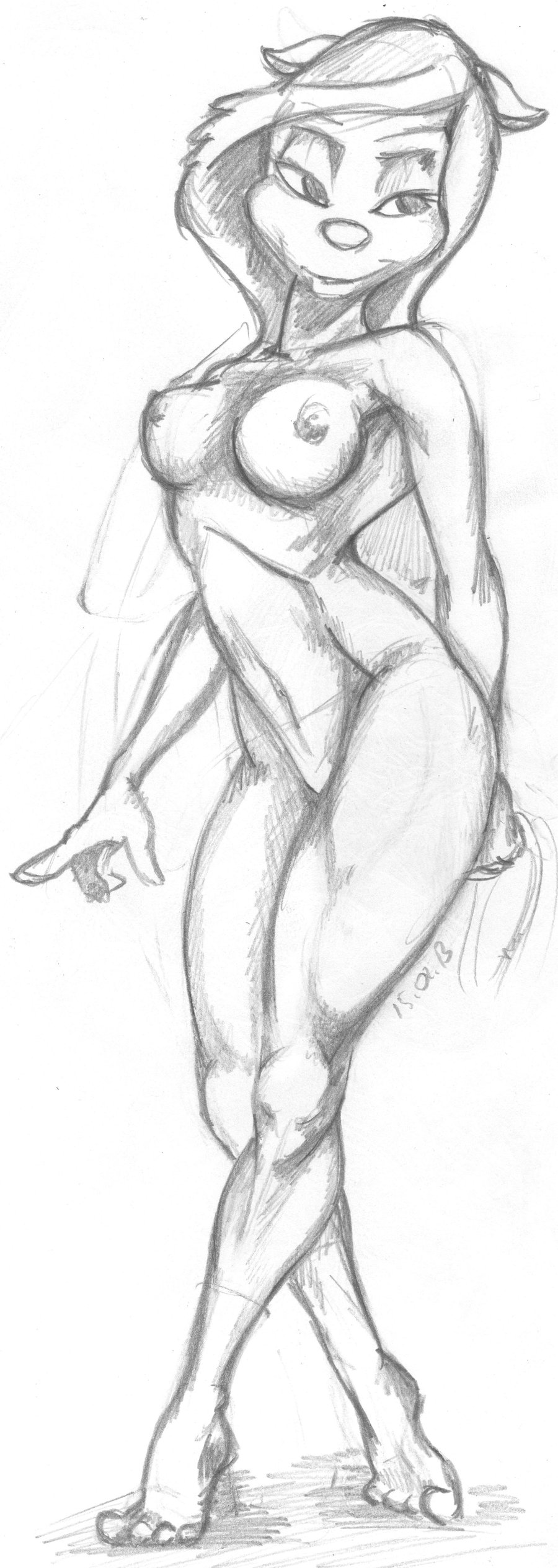 animaniacs anthro breasts female female_only front_view fur furry kraudev minerva_mink mink monochrome nipples nude solo standing tagme