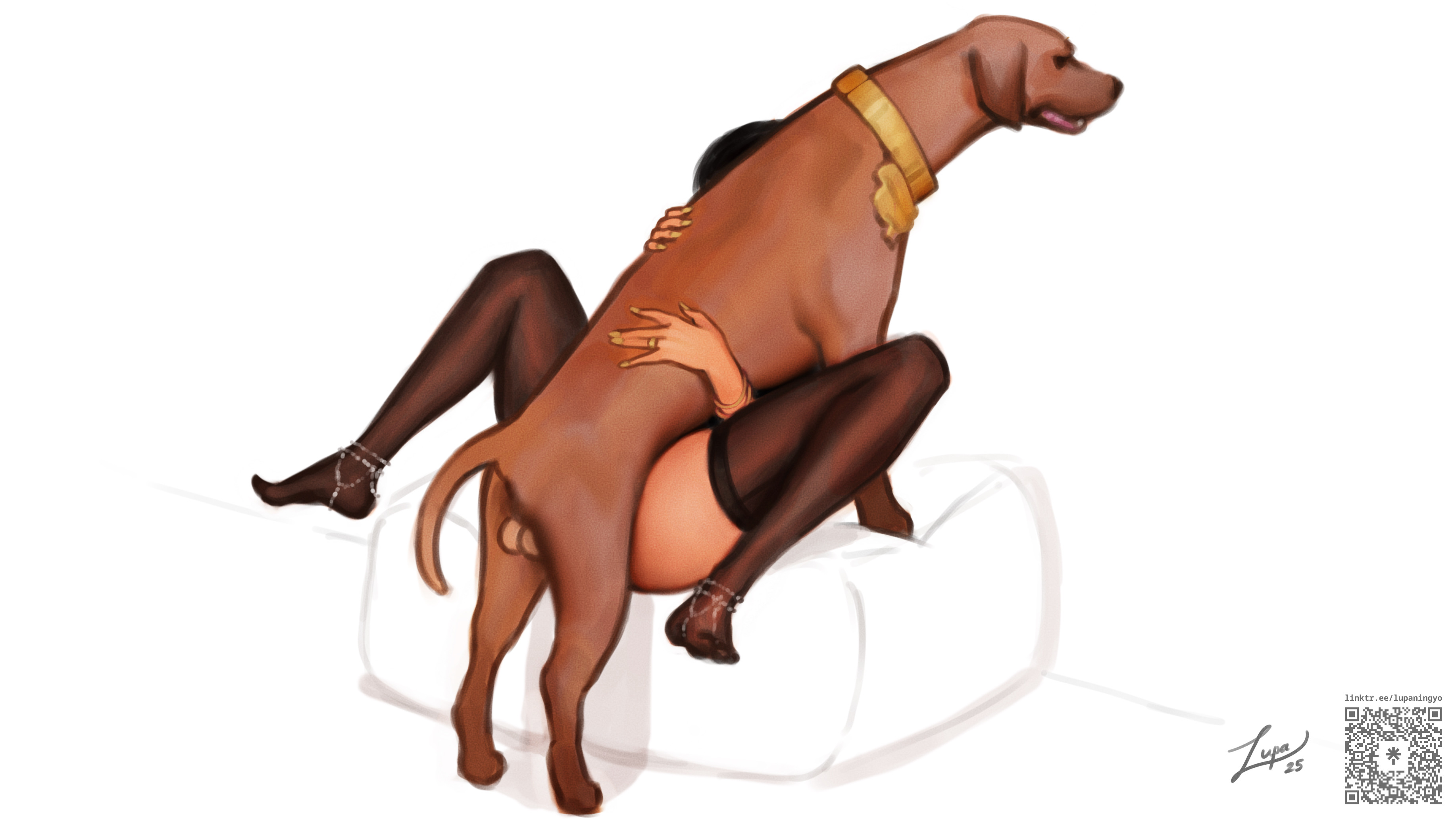 2d, bestiality, canine, canine on human, dog, domestic dog, dominant feral, embrace, female, female on feral, femsub, feral, feral dominating human, feral on female, feral on human, feral penetrating, feral penetrating human, hugging, human female, human on feral, human penetrated, legs up, light-skinned female, lupaningyo, missionary position, size difference, sole female, stockings, submissive human, tagme, thighhighs, zoophilia