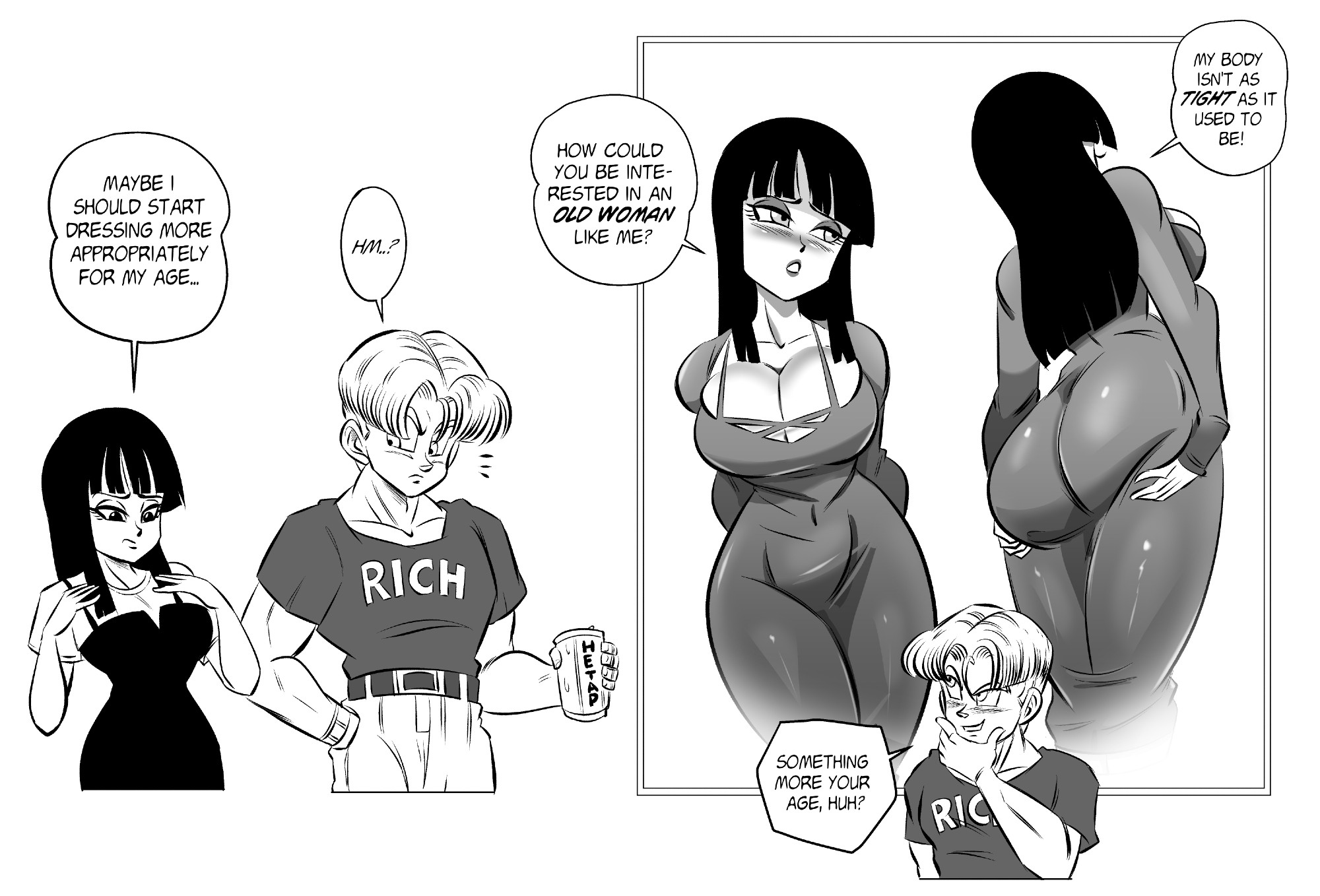 age difference, age gap, age play, canon couple, classy, classy female, cougar, dragon ball, dragon ball super, fantasizing, female, funsexydragonball, glassfish, mai (dragon ball), male, mature female, older female and younger male, rich, rich man, still hot milf, straight, trunks (dragon ball), trunks briefs