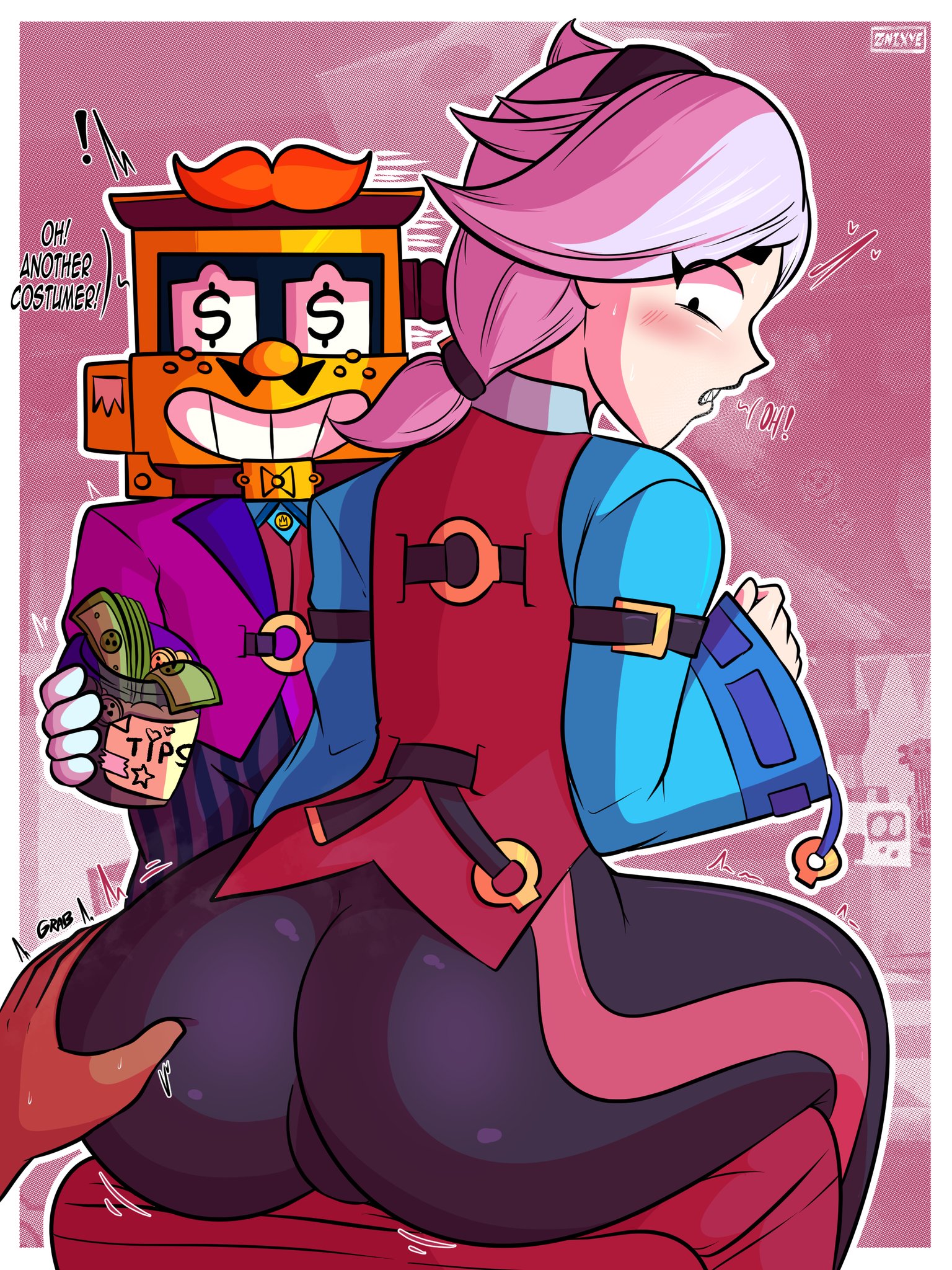 ass, ass grab, ass up, big ass, brawl stars, colette (brawl stars), dominant male, domination, female, griff (brawl stars), male, moan, moaning, thick, thick thighs, thighs, white hair, znixye