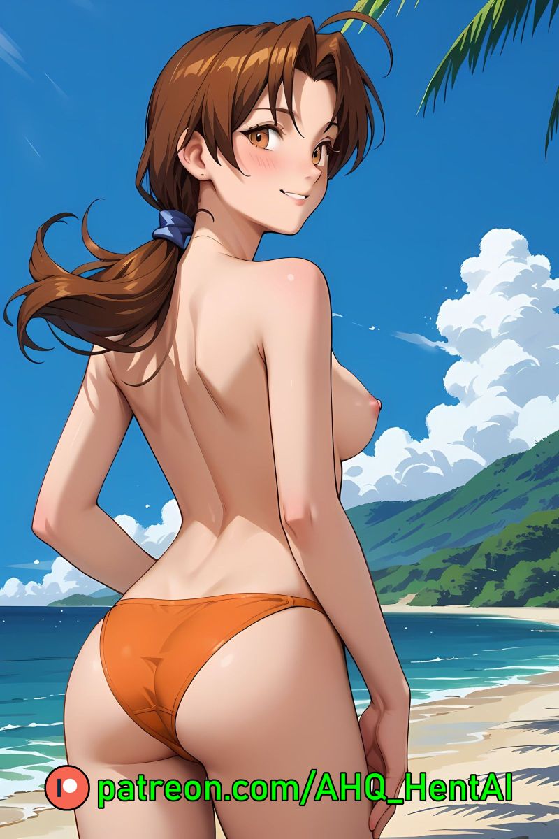 ahq_hentai ai_generated beach bikini blush breasts delia_ketchum_(pokemon) exposed_breasts female female medium_breasts nipples patreon perfect_body pokemon request solo stable_diffusion topless