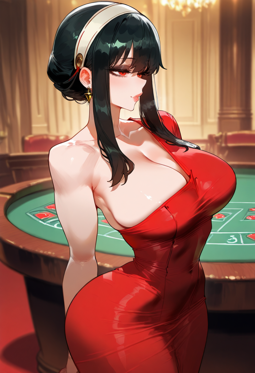 ai_generated belly_button_visible_through_clothing big_ass big_breasts black_hair blush blushing casino cheating cheating_wife clothing dark_hair light-skinned_female light_skin netorare ntr randoai red_eyes sexy sexy_body spy_x_family thick_ass thick_legs thick_thighs yor_briar yor_forger