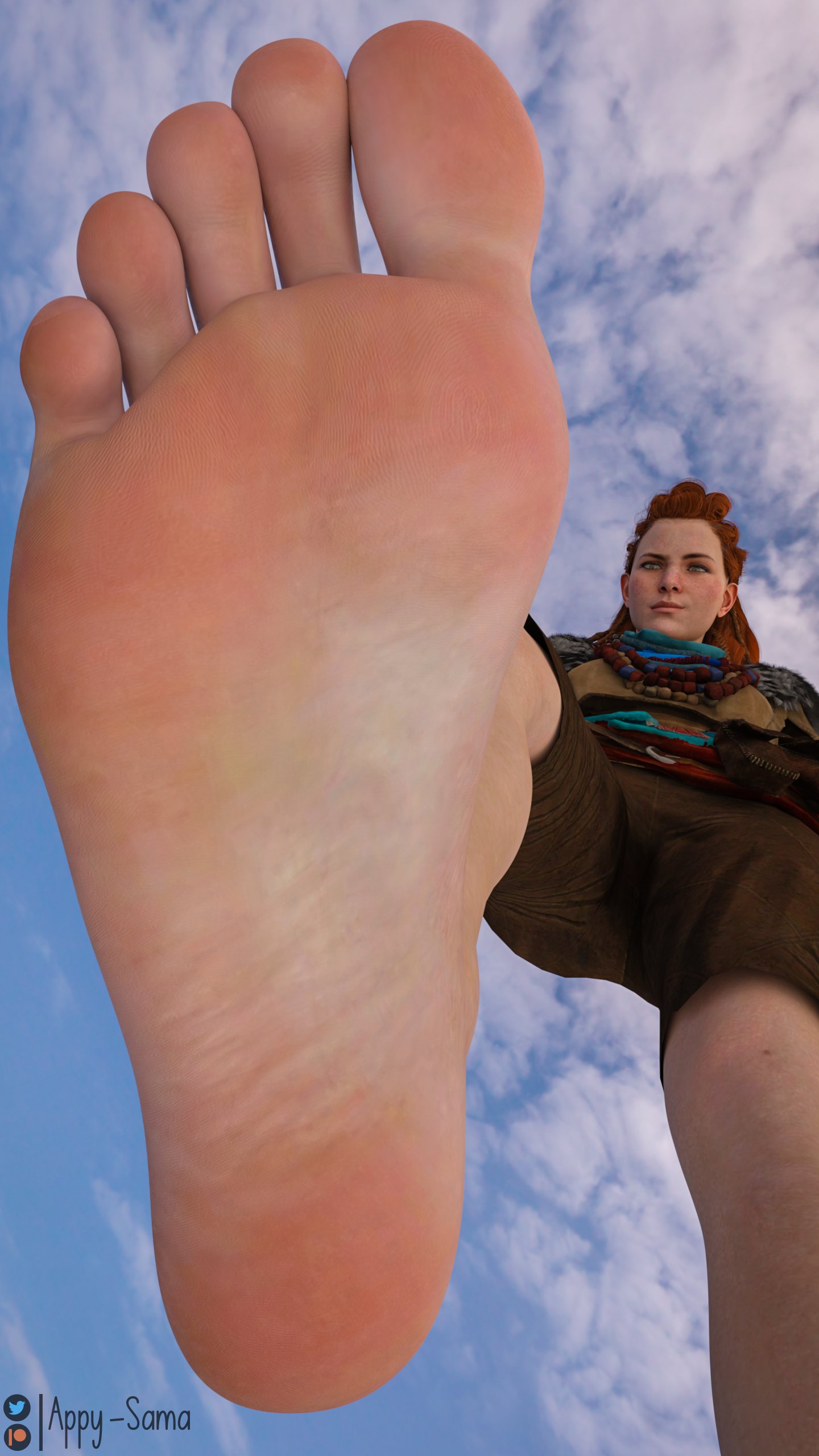 aloy appy-sama barefoot feet giantess giantess_feet horizon_forbidden_west horizon_zero_dawn stepped_on