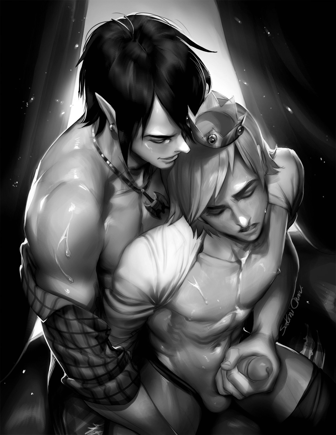 2boys, adventure time, handjob, male, male only, marshall lee, penis, prince gumball, sakimichan, uncensored, yaoi