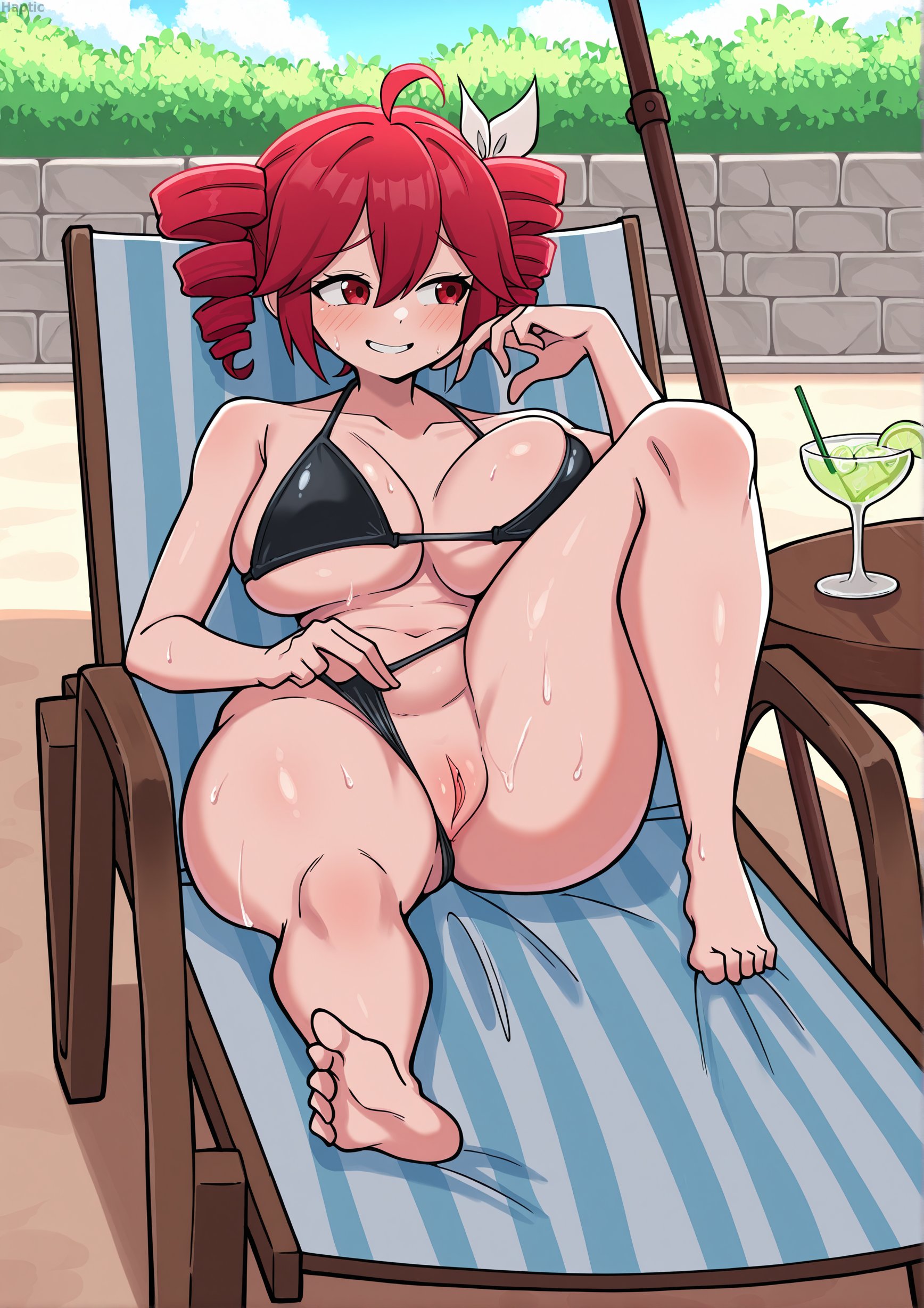1girls, ahoge, ai generated, ass, ass visible through thighs, beach, beach chair, belly, big ass, big breasts, big thighs, bikini, bikini aside, blush, blush lines, bottom heavy, breasts, chair, chubby, chubby female, clitoral hood, clitoris, curvaceous, curvy, curvy female, curvy figure, exhibitionism, fat ass, fat breasts, fat thighs, feet, female, female only, flashing, flashing pussy, gigantic ass, gigantic breasts, hairbow, hapticmaniac, huge ass, huge breasts, huge thighs, kasane teto, kasane teto (sv), large ass, large breasts, large thighs, looking to the side, massive ass, massive breasts, massive thighs, navel, outdoors, plump, plump breasts, plump labia, plump pussy, plump thighs, public, public exposure, public indecency, pussy, pussy lips, red eyes, red hair, sitting, skindentation, slim waist, smile, soles, solo, solo female, spread legs, sweat, sweating, synthesizer v, thick thighs, thighs, toes, top heavy, twin drills, utau, vagina, voluptuous, voluptuous female, wet, wet body