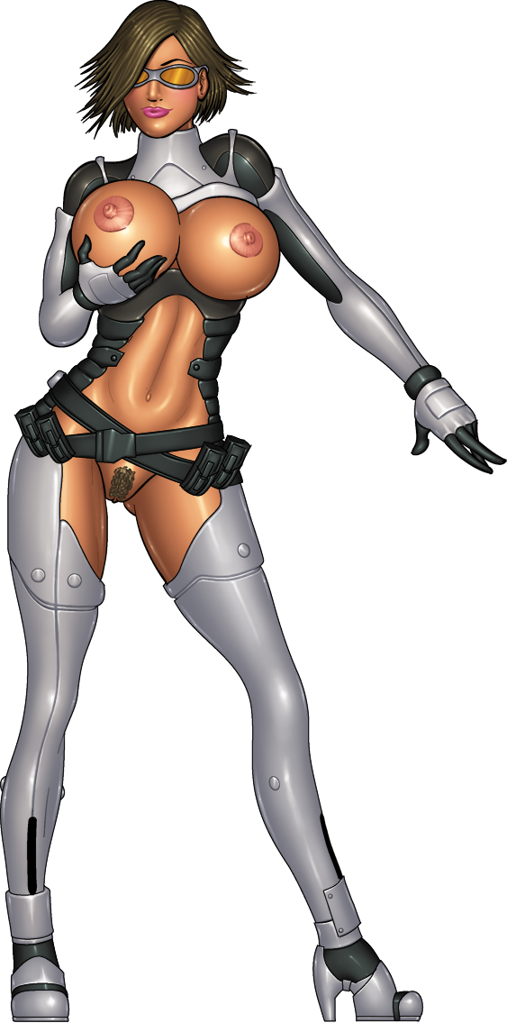 artist_request boots bottomless breastless_clothes brown_hair crotchless deberzer female functionally_nude gauntlets gloves greaves harness high_heels p.n.03 standing sunglasses tagme topless vanessa_z._schneider