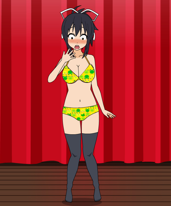 asuka_(senran_kagura) bra embarrassed frog_panties frog_print kisekae marvelous masterwedgier panties print_bra print_panties print_underwear senran_kagura underwear