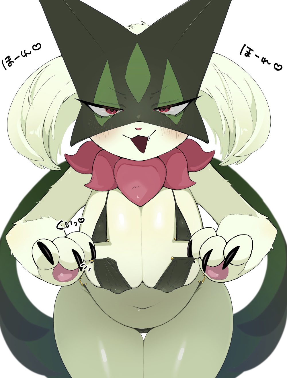 anthro, bikini, breasts, clothing, felid, feline, female, generation 9 pokemon, green body, green fur, green hair, hair, mammal, meowscarada, nintendo, pokemon, pokemon (species), pokemon sv, saamon 1010, swimwear