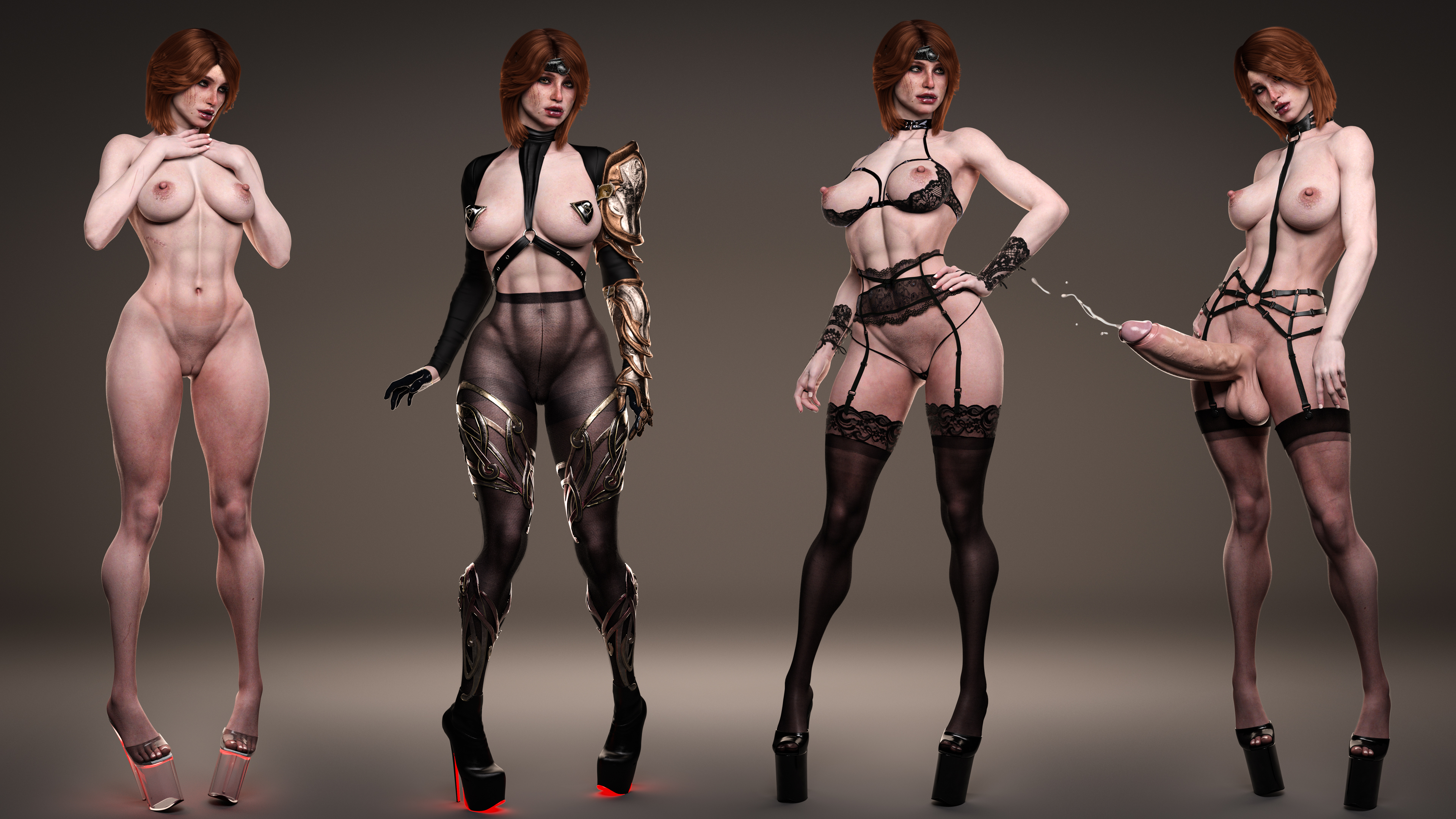 3d, cerys an craite, futanari, high heels, intersex, multiple outfits, multiple poses, platform heels, the witcher (series), the witcher 3: wild hunt, thejaderabbit