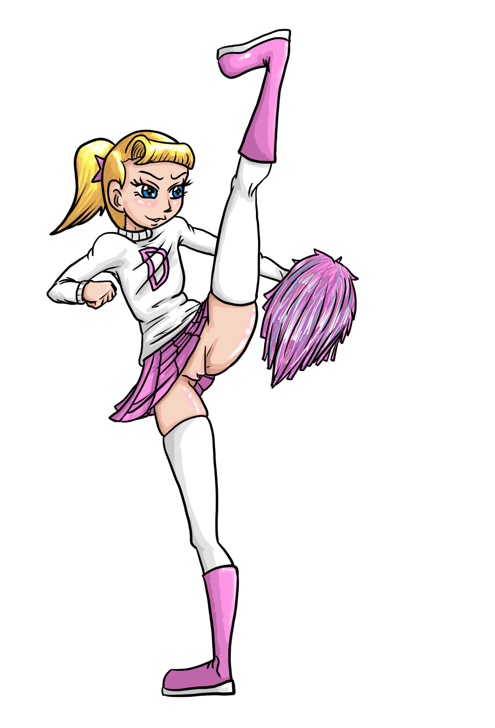 1girl 1girls blonde_hair blue_eyes boots bottomless_skirt cheerleader clothed crocface female_focus hair nickelodeon pom_poms socks socks_and_boots solo solo_female straight_hair tagme the_fairly_oddparents thigh_socks thighhighs veronica_star white_socks