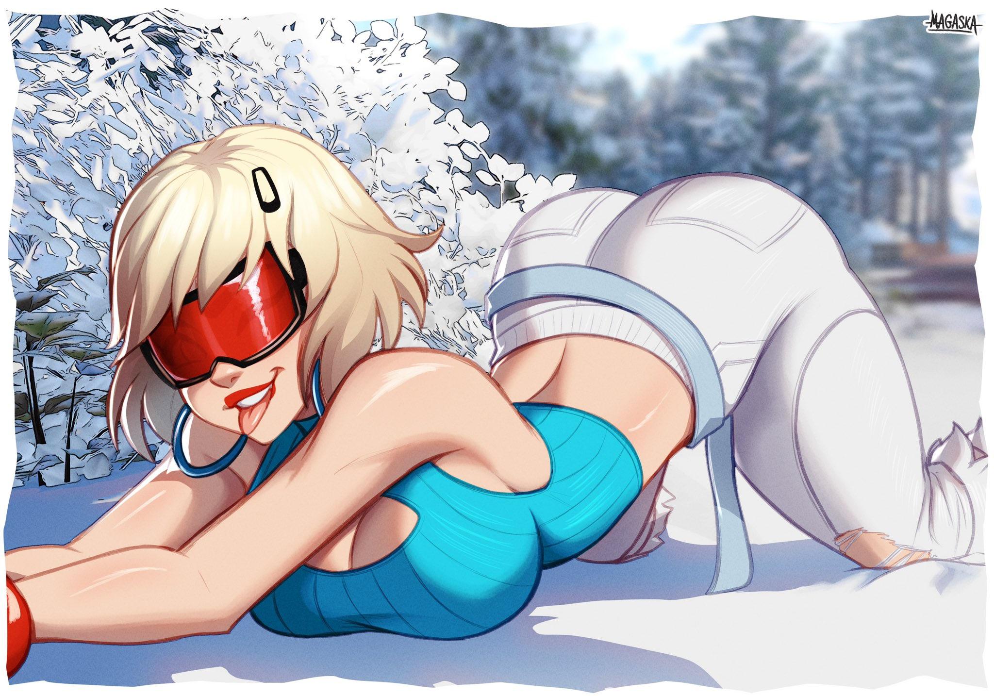 blonde hair, breasts, cleavage, clothed, evie (fortnite), female, fortnite, fortnite: battle royale, magaska19, red-tinted eyewear, summitseeker evie (fortnite), tinted eyewear