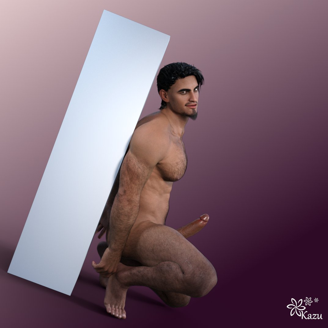 1boy 1human 3d 3d_(artwork) 3d_model black_hair brown_eyes erect_penis erection kazuworks leaning_against_wall looking_at_viewer male male_focus male_only masculine naked naked_male nude nude_male oc original original_character solo solo_focus solo_male squatting