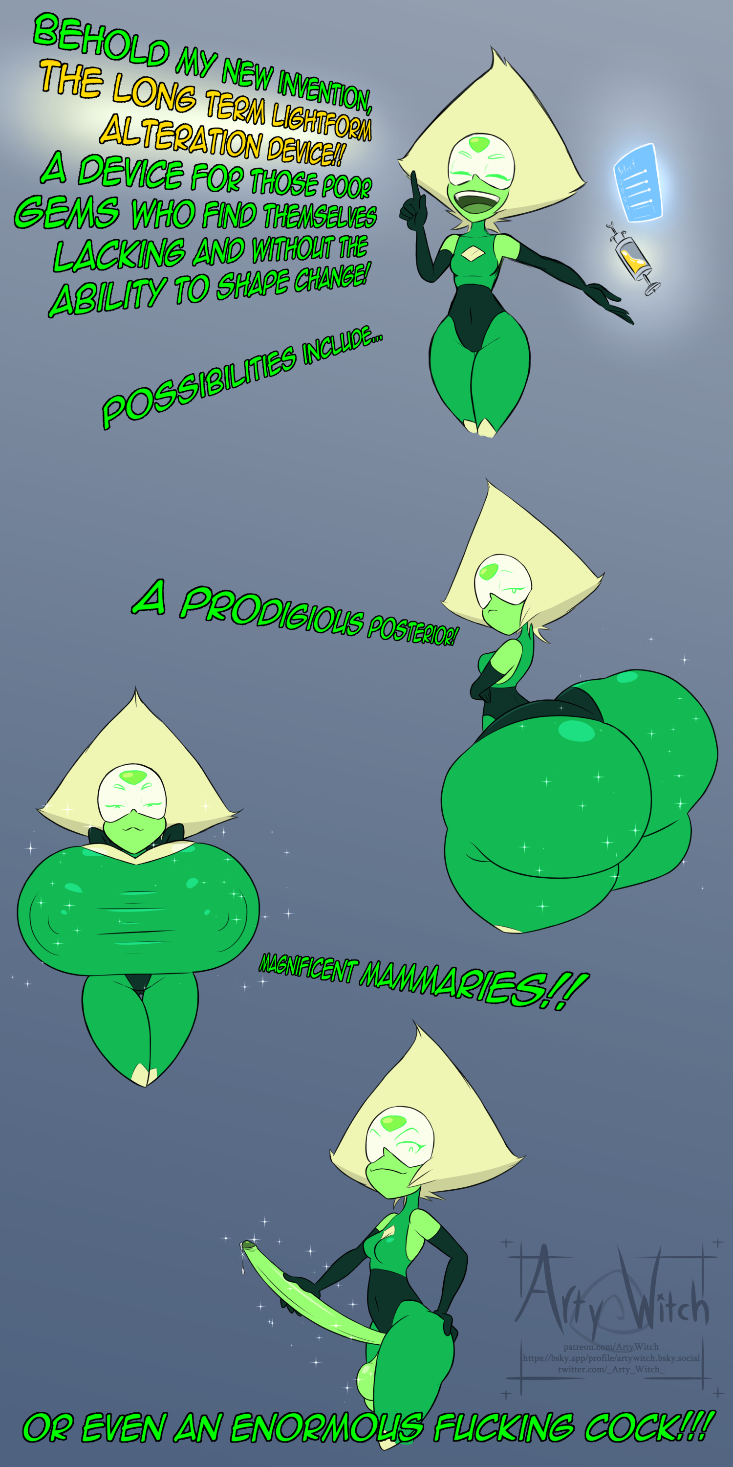 1futa, 1girls, artywitch, ass, ass expansion, balls, big ass, big breasts, body modification, breast expansion, breast growth, breast growth (enlargement), breasts, clothed, clothing, erection, female, fully clothed, futanari, gem (species), genital growth, huge areola, huge ass, huge balls, huge breasts, huge cock, huge thighs, humanoid, humanoid penis, intersex, large ass, large breasts, large penis, long penis, nipple bulge, nipples, penis, penis growth, peridot (steven universe), puffy nipples, self upload, shortstack, small breasts, small but hung, smooth balls, smooth penis, solo, standing, steven universe, thick thighs, thighs, transformation, wide hips