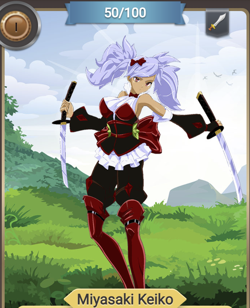 dark-skinned_female dark_skin fap_titans fully_clothed katana light_blue_hair light_purple_hair miyasaki_keiko nature nature_background nutaku red_corset