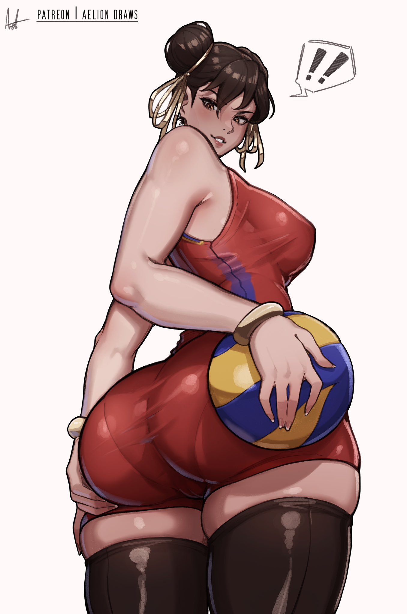 !! 1girls aelion_draws ass breasts bubble_butt capcom chun-li dat_ass female female_only fully_clothed huge_ass light-skinned_female light_skin looking_back milf short_hair solo sportswear street_fighter street_fighter_6 thighhighs twin_buns volleyball volleyball_uniform