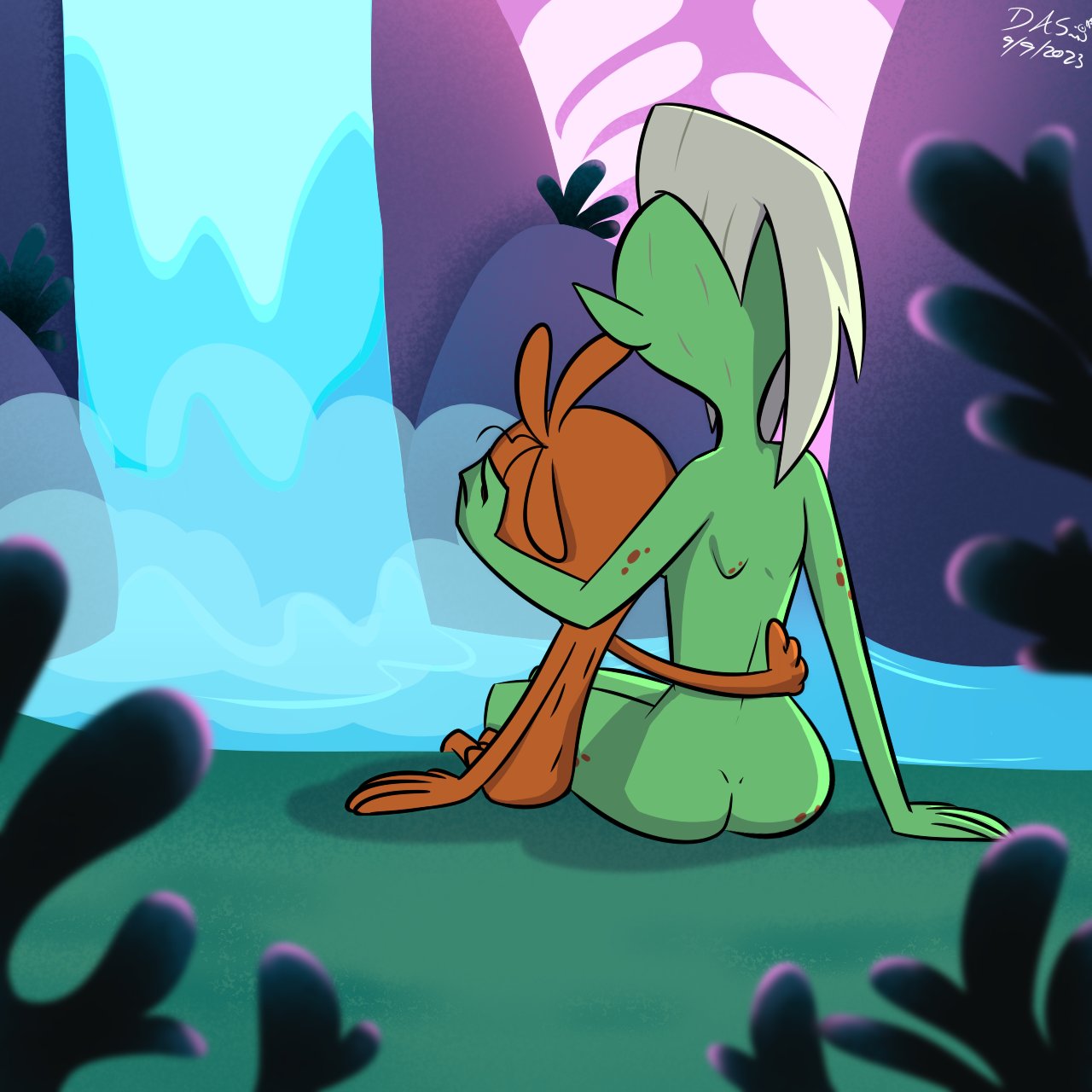 1girls alcalauma_(artist) casual female lord_dominator male nudist outdoors star_nomad wander_(wander_over_yonder) wander_over_yonder wholesome