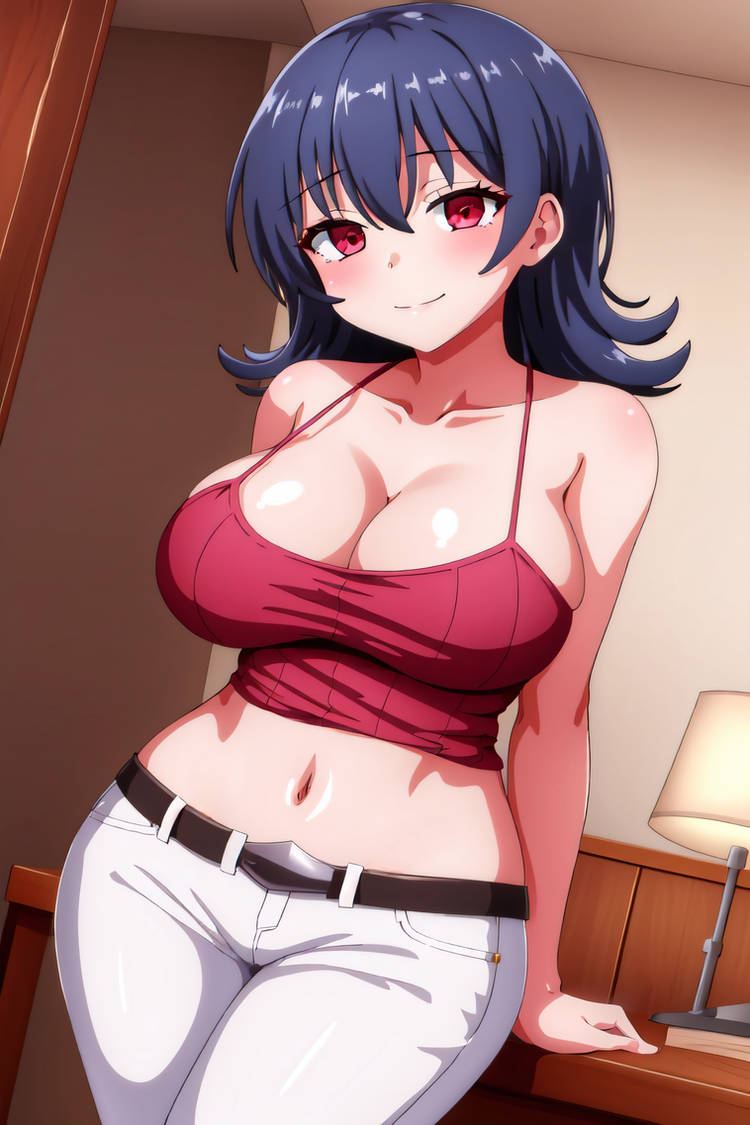 ai_generated arms_at_sides belt big_breasts blush busty cleavage corruption creatures_(company) curvy empty_eyes female female_only front_view game_freak hi_res highres jeans midriff navel nintendo pokemon pokemon_(game) pokemon_hgss pokemon_trainer sabrina_(pokemon) seraphim_ai smile solo stable_diffusion tanktop tight_jeans white_jeans